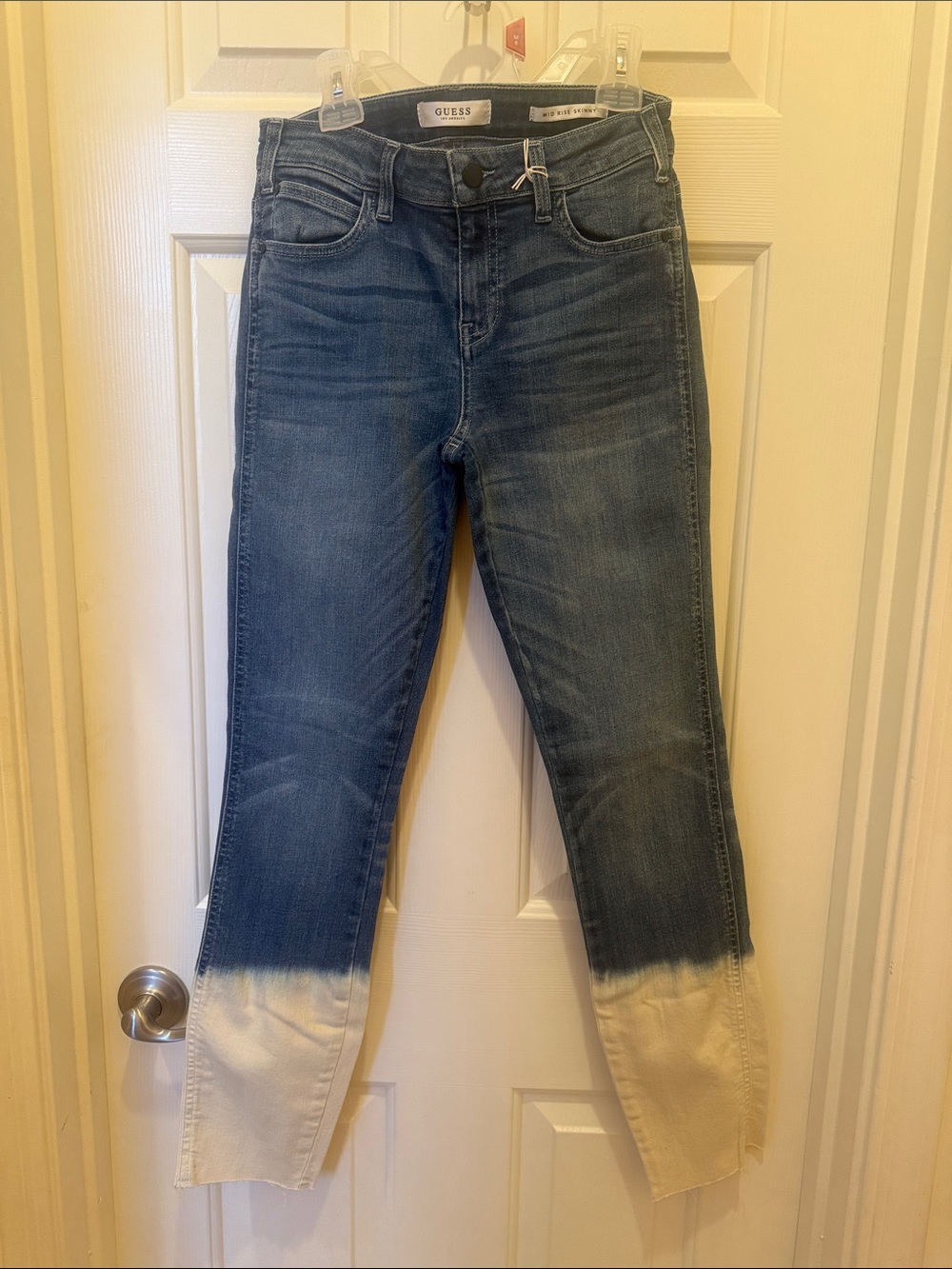 GUESS Blue Denim Ankle Jeans with Cream Dip Hem